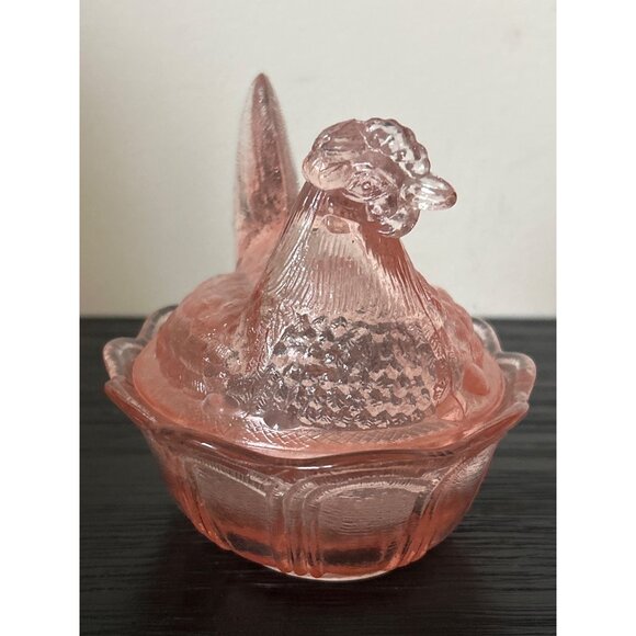VTG Fenton Glass Hen on Nest Dish in Country Peach Split-Tail Scalloped Edge MCM - Picture 3 of 13